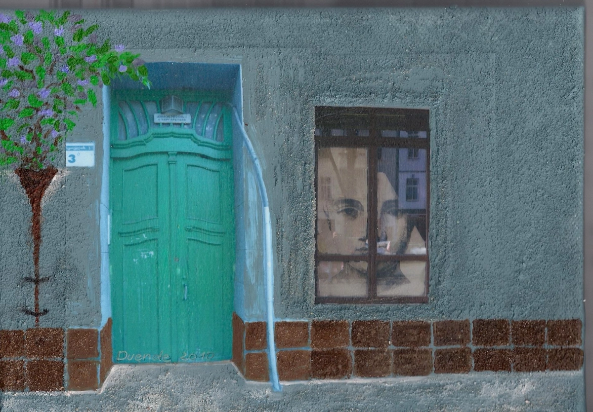 DUENDE – 18 × 24 Frau hinter Fenster Collage