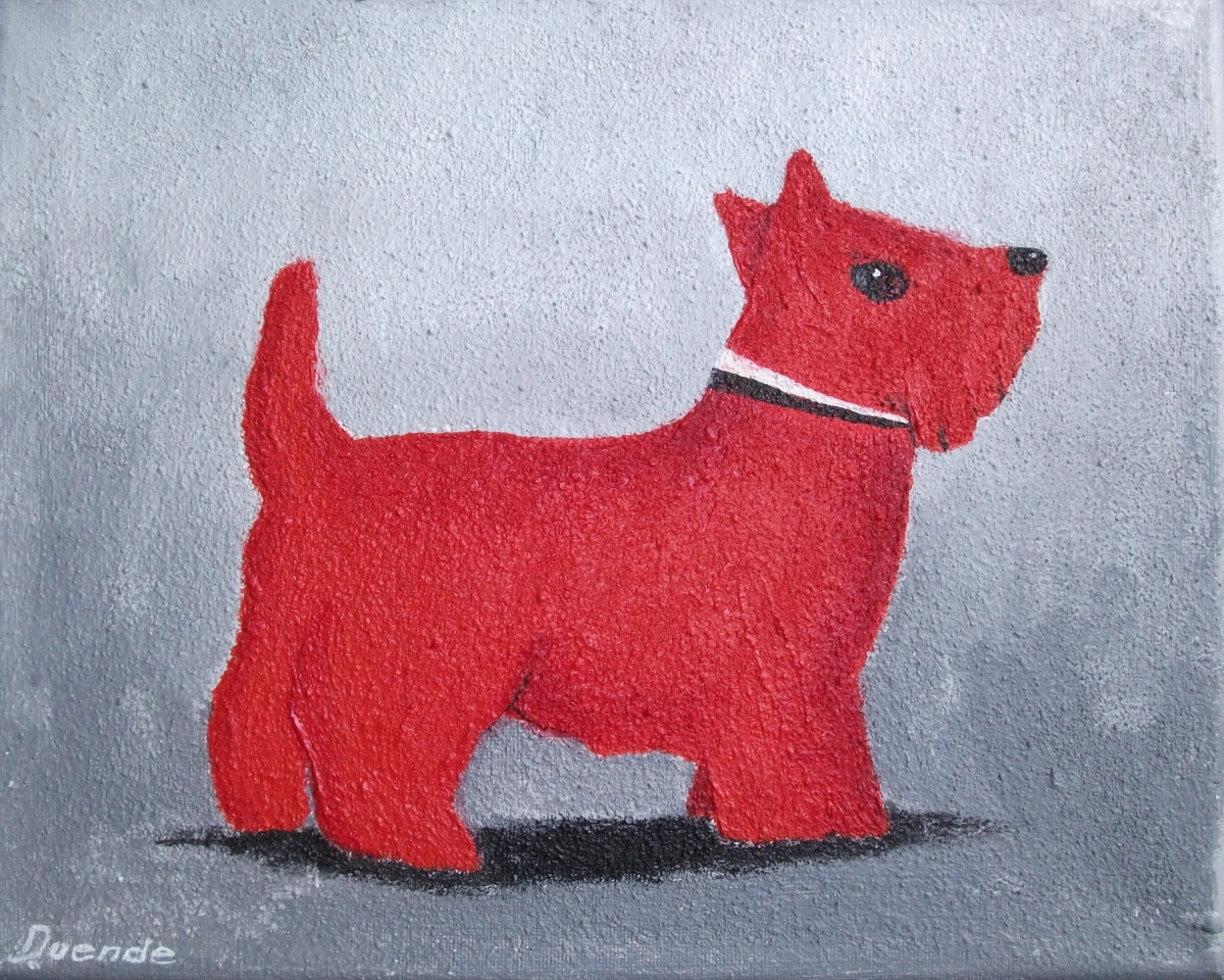 DUENDE - Acrylmalerei, Roter Hund Acryl auf LW 24 × 30