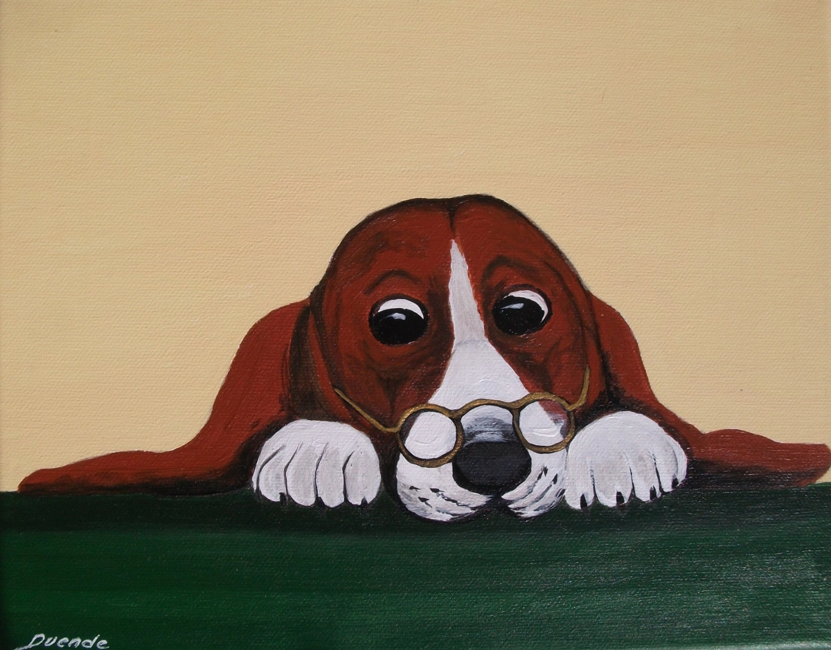 DUENDE - Acrylmalerei, Hund mit Brille Acryl auf LW 24 × 30