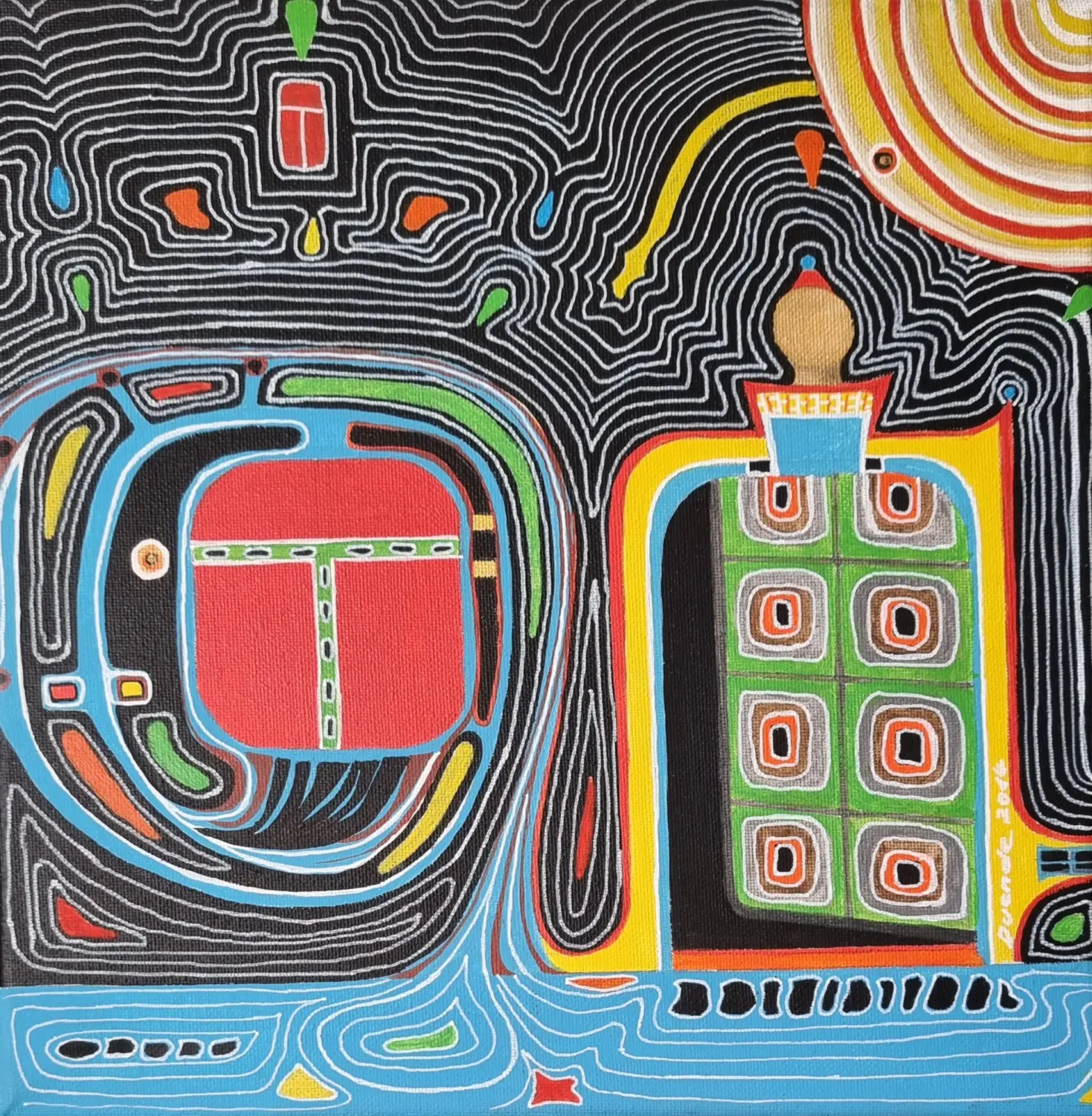 DUENDE - Acrylmalerei, Schürsenkelfisch Acryl auf LW 20 × 20