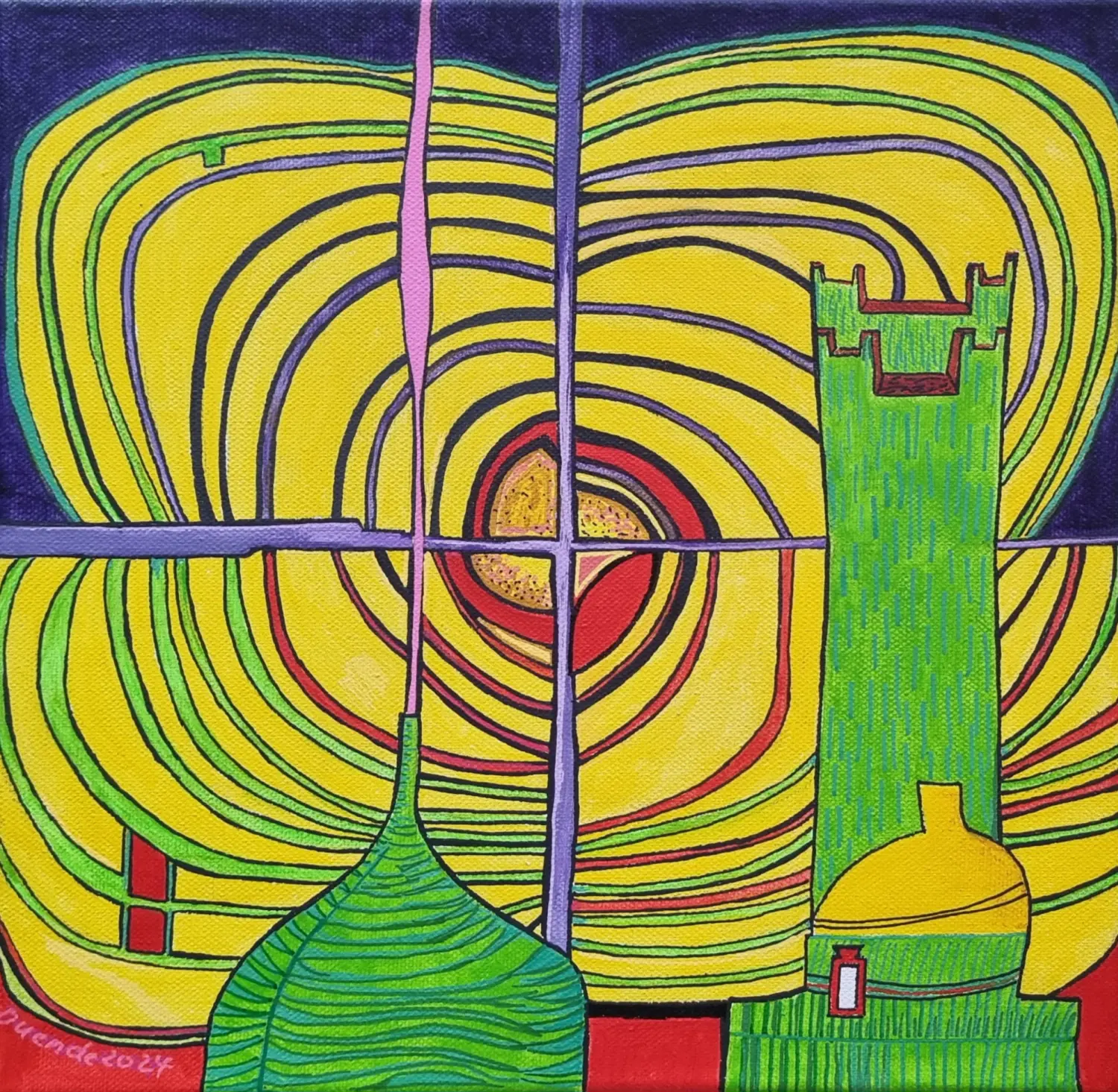 DUENDE - Acrylmalerei, Schürsenkelfisch Acryl auf LW 20 × 20